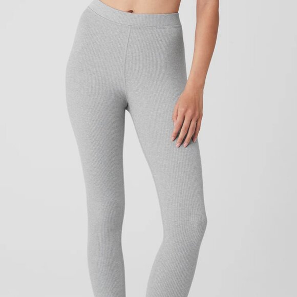 ALO Yoga Pants - SOLD/Alo Yoga NWOT Ribbed High-Waist 7/8 Blissful Legging in Heather Grey Size L